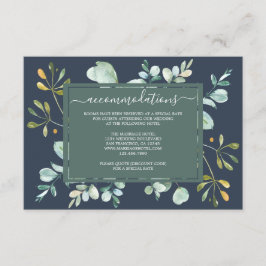 Cartão De Informações Casamento Botânico Azul-Marinho Foliage Eucalyptus