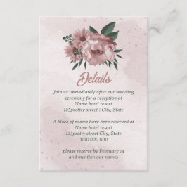 Cartão De Informações Casamento botânico bonito de flores rosa