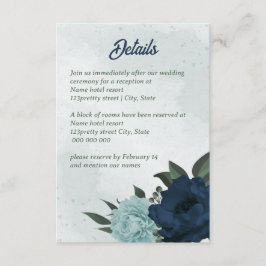 Cartão De Informações Casamento botânico com flores azuis e marinhos