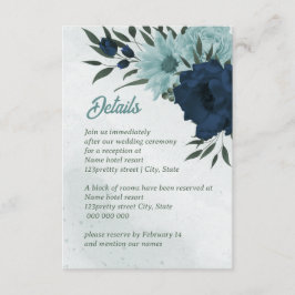 Cartão De Informações Casamento botânico com flores azuis e marinhos