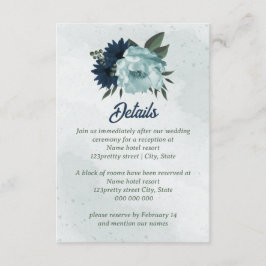 Cartão De Informações Casamento botânico com flores azuis e marinhos