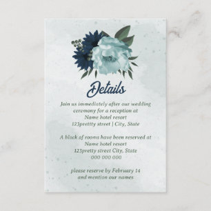Cartão De Informações Casamento botânico com flores azuis e marinhos