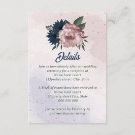 Cartão De Informações casamento botânico com flores rosa e marinhos