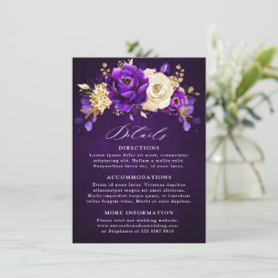 Cartão De Informações Casamento Botânico Dourado Violeta Roxo Real 