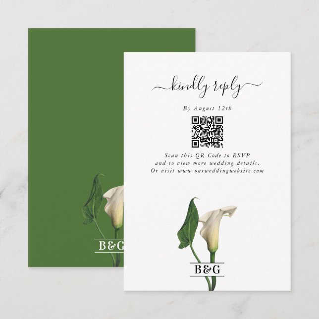 Cartão De Informações Casamento Botânico Elegante Calla Lily Green (Frente/Verso)