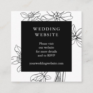 Cartão De Informações Casamento Botânico Floral Moderno Preto e Branco