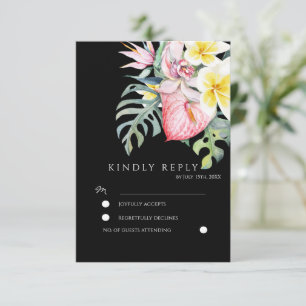 Cartão De Informações Casamento Botânico Floral Tropical Escuro
