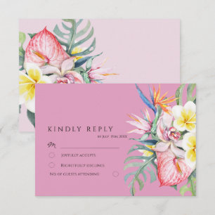 Cartão De Informações Casamento Botânico Floral Tropical Rosa Quente