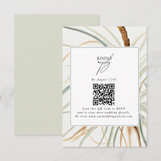Cartão De Informações Casamento Botânico Neutral Bócio Russo com Aquarel (Frente/Verso)