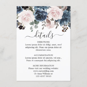 Cartão De Informações Casamento Botânico Rosa-Cor-de-Rosa-Blush
