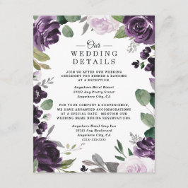 Cartão De Informações Casamento Branca Floral Elegante Roxo e Prata