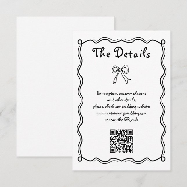 Cartão De Informações Casamento branco, branco e preto (Frente/Verso)