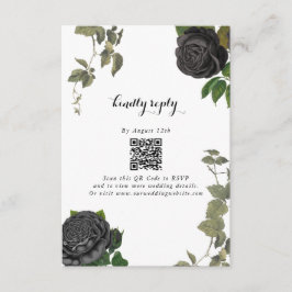 Cartão De Informações Casamento Branco de Rosas Negras do Halloween Góti