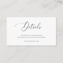 Cartão De Informações Casamento Branco e Negro Elegante Clássico Simples