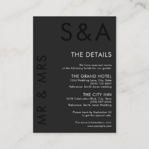 Cartão De Informações Casamento branco e preto do monograma minimalista 