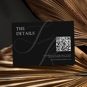 Cartão De Informações Casamento branco e preto do monograma minimalista 