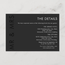 Cartão De Informações Casamento branco e preto do monograma minimalista