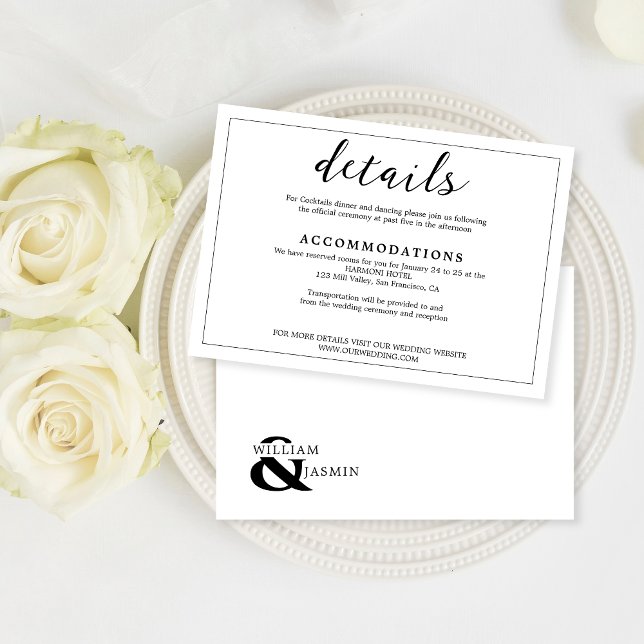 Cartão De Informações Casamento Branco Mínimo Moderno (Criador carregado)