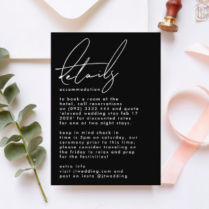 Cartão De Informações Casamento branco preto de nomes personalizados de