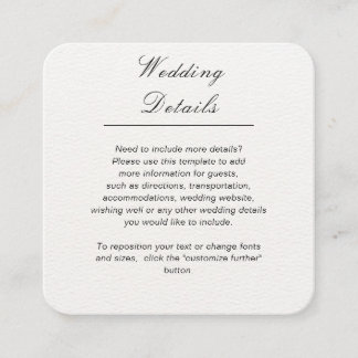 Cartão De Informações Casamento branco simples minimalista personalizáve