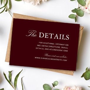 Cartão De Informações Casamento Burgundy e Marfim Formal Elegante