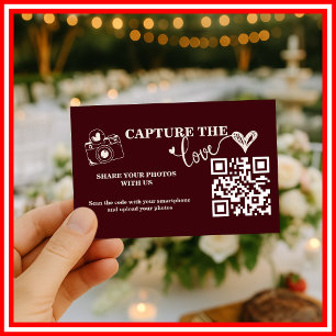 Cartão De Informações Casamento Burgundy & Ivory Capture The Love QR Cod