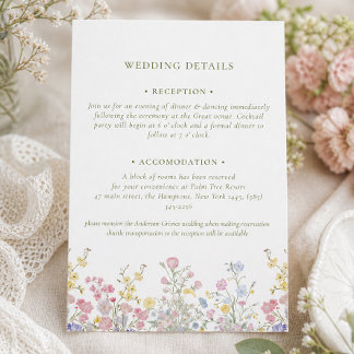 Cartão De Informações Casamento Caligrafia Elegante Flores Boho Pastel