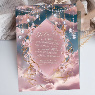 Cartão De Informações Casamento Caligrafia Nuvens Rosa Azul Opulento