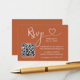 Cartão De Informações Casamento Cardíaco Caligrafia QR RSVP Terracotta