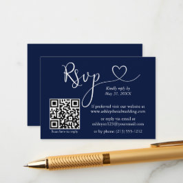 Cartão De Informações Casamento Cardíaco de Caligrafia Moderna QR RSVP A