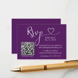 Cartão De Informações Casamento Cardíaco de Caligrafia Moderna QR RSVP P