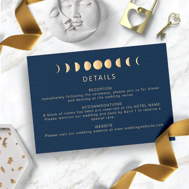 Cartão De Informações Casamento Celestial (Navy Blue and Gold Celestial Wedding Enclosure Card
)