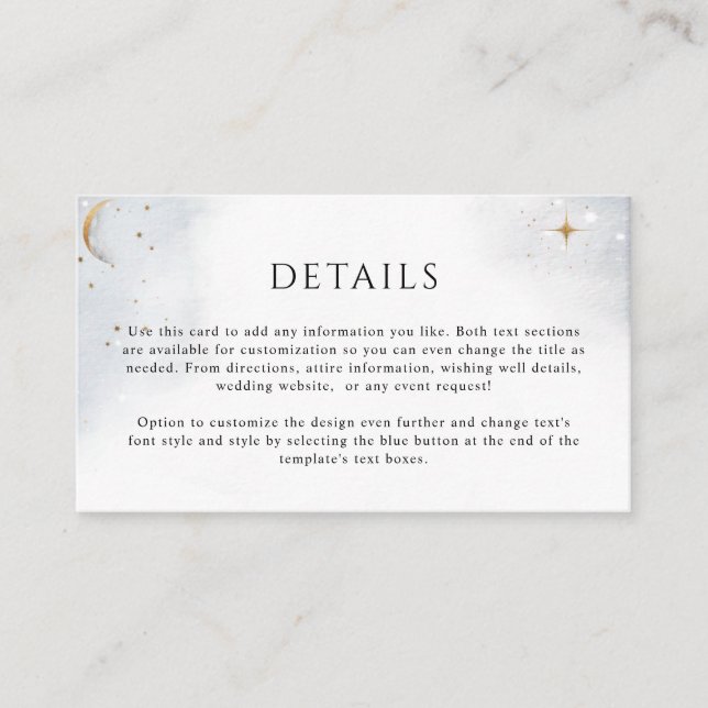 Cartão De Informações Casamento Celestial (Ou Outros) De Dados Elegantes (Frente)