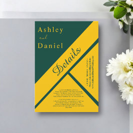 Cartão De Informações Casamento Chic Dourado E Verde De Luxo Elegante