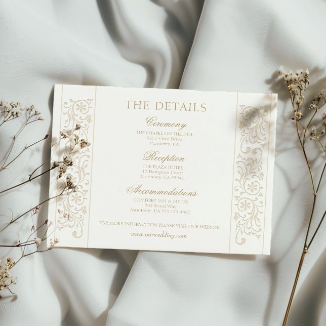 Cartão De Informações Casamento Chic Formal Ecru com Bordadura de Folhas (Criador carregado)