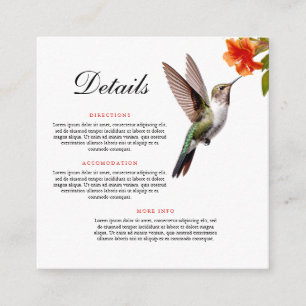 Cartão De Informações Casamento Chic Hummingbird e Orange Flower