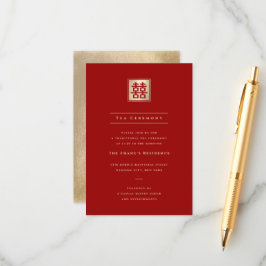 Cartão De Informações Casamento Chinês de Felicidade Dupla Dourada Quadr