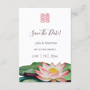 Cartão De Informações Casamento Chinês De Watercolor Lotus Salva A Data