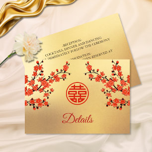 Cartão De Informações Casamento Chinês Dourado Vermelho de Cereja