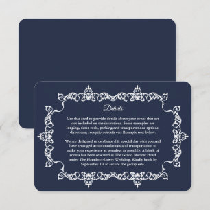 Cartão De Informações Casamento Clássico à Meia-Noite Azul-Marinho com M