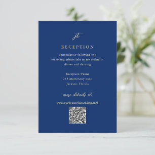 Cartão De Informações Casamento Clássico com Código QR Elegante em Azul