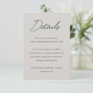 Cartão De Informações Casamento Clássico de Cinzas Elegante