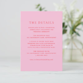 Cartão De Informações Casamento Clássico Elegante Rosa e Vermelho