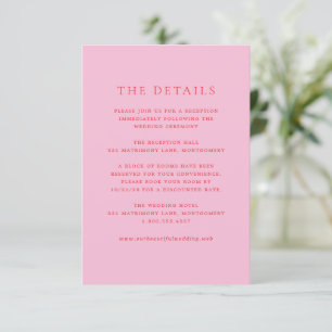Cartão De Informações Casamento Clássico Elegante Rosa e Vermelho