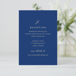 Cartão De Informações Casamento Clássico em Azul Marinho e Creme