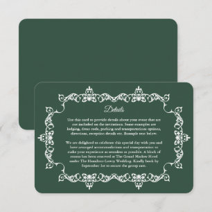 Cartão De Informações Casamento Clássico em Verde Floresta com Moldura O