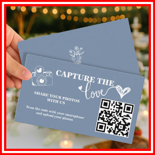 Cartão De Informações Casamento Código QR Capture The Love Azul Empoeira