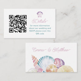 Cartão De Informações Casamento Código QR Concha Aguarela Roxa 