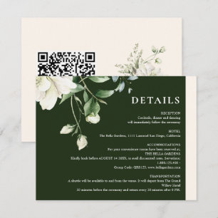 Cartão De Informações Casamento Código QR em Marfim Rosa & Eucalipto Ver