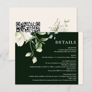Cartão De Informações Casamento Código QR em Sage Verde Eucalipto & Rosa